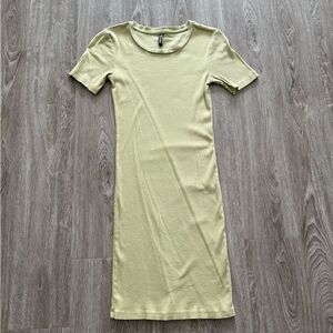 Light Green Ribbed Short Sleeve Dress